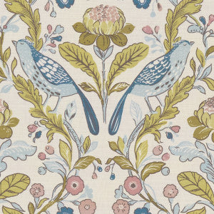 Orchard Birds Birds Teal/Blush by Clarke And Clarke Fabric