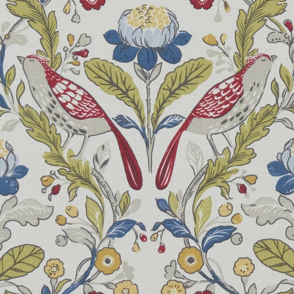 Orchard Birds Birds Rouge by Clarke And Clarke Fabric CLARKE & CLARKE SHERWOOD COTTON - 100% Turkey MEDIUM Horizontal: - and Vertical: - 54 - Fabric Carolina -