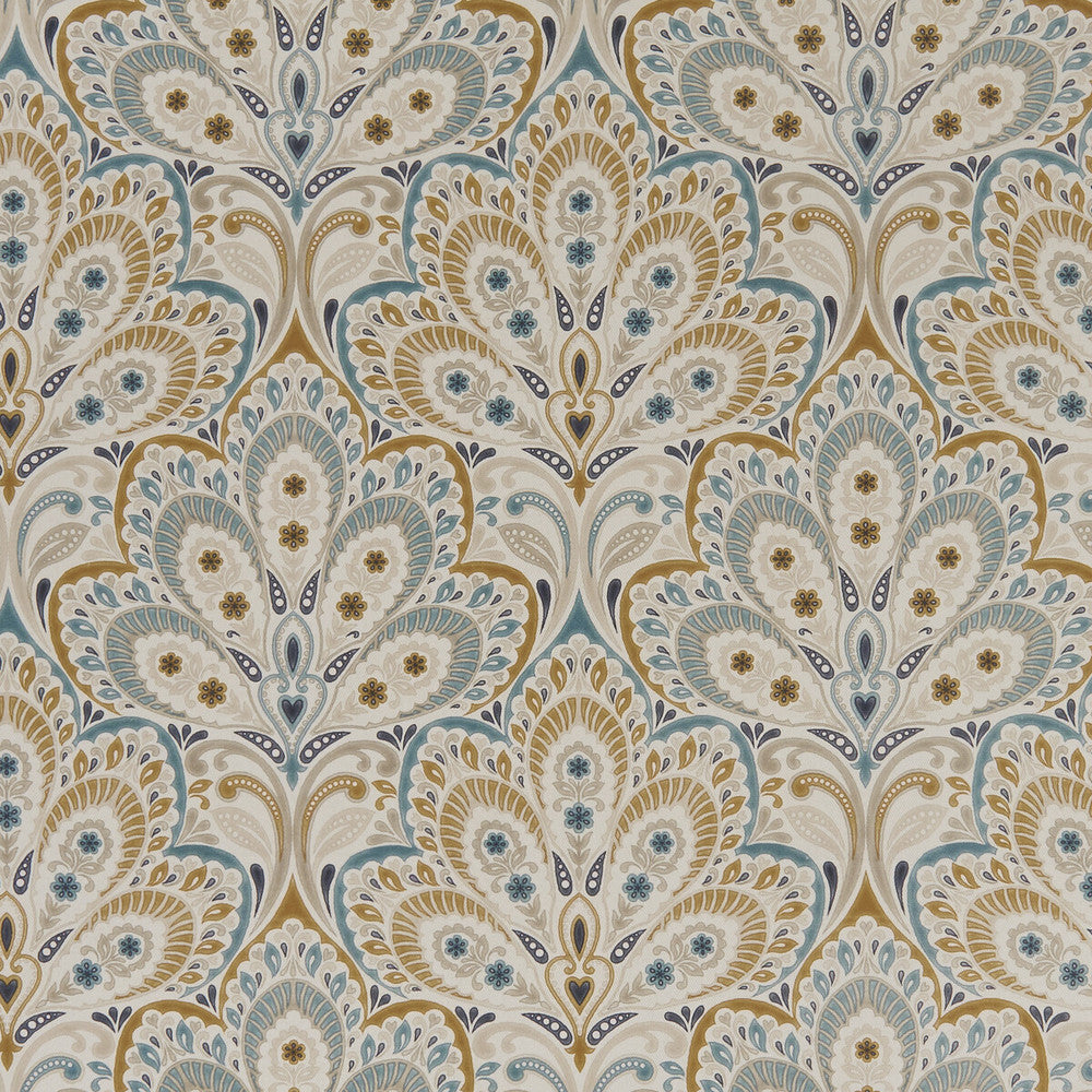 Persia Teal/Spice by Clarke And Clarke Fabric CLARKE & CLARKE EDEN COTTON - 90%;LINEN - 10% Spain MEDIUM Horizontal: 13.375 and Vertical: 13.5 54.375 - Fabric Carolina -