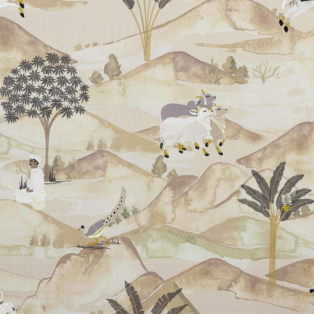 Sahara Charcoal/Ochre by Clarke And Clarke Fabric CLARKE & CLARKE PRINCE OF PERSIA COTTON - 85%;VISCOSE - 15% India - Horizontal: 24.813 and Vertical: 25.813 51.625 - Fabric Carolina -