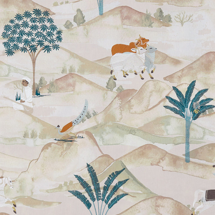 Sahara Teal/Spice by Clarke And Clarke Fabric CLARKE & CLARKE PRINCE OF PERSIA COTTON - 85%;VISCOSE - 15% India - Horizontal: 24.813 and Vertical: 25.813 51.625 - Fabric Carolina -