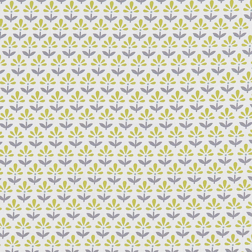 Fleur Chartreuse/Charcoal by Clarke And Clarke Fabric CLARKE & CLARKE CO-ORDINATES COTTON - 100% Turkey MEDIUM Horizontal: 1.375 and Vertical: 2.5 54 - Fabric Carolina -