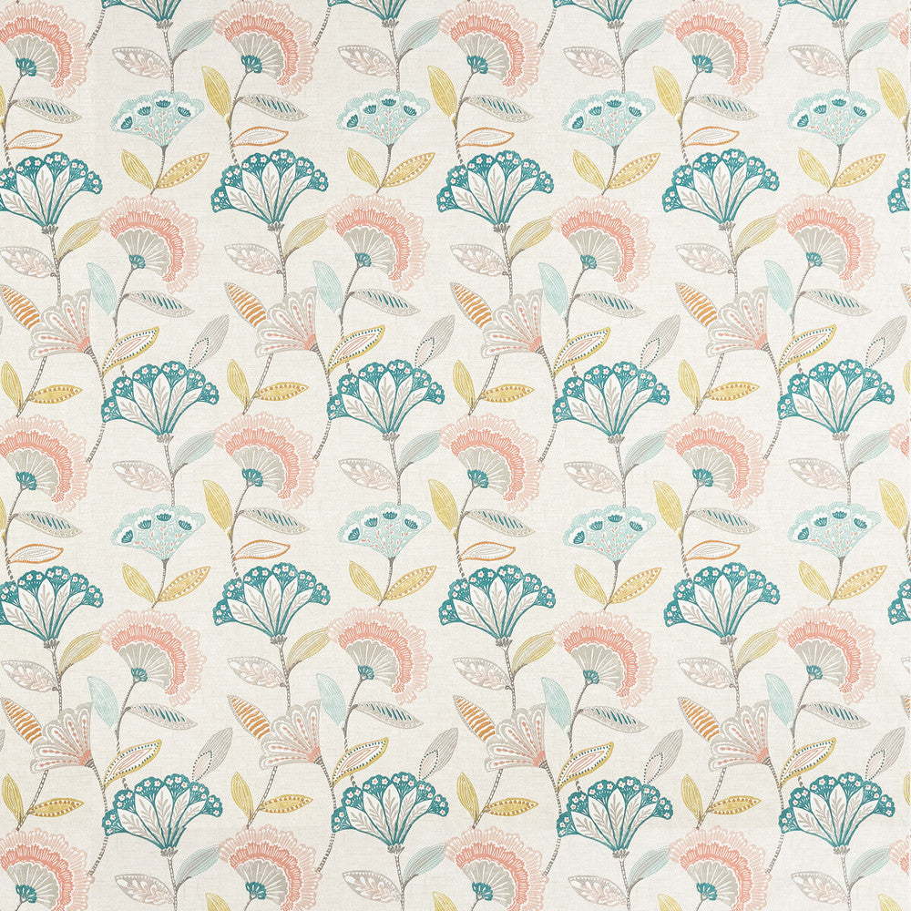 Bohemia Coral/Teal by Clarke And Clarke Fabric Clarke And Clarke Fabric Bohemia Coral/TealFabric CLARKE & CLARKE BOHEMIA COTTON - 100% Turkey </p><p>Repeat: H: 13.5, V: 25.2 54 - Fabric Carolina -