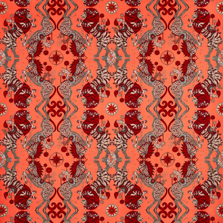 Caspian Velvet Coral by Clarke And Clarke Designer Fabric WILDERIE BY EMMA J SHIPLEY FOR C&C POLYESTER - 100% Spain HEAVY Horizontal: 27 and Vertical: 25.12 55 - Swanky Fabrics -