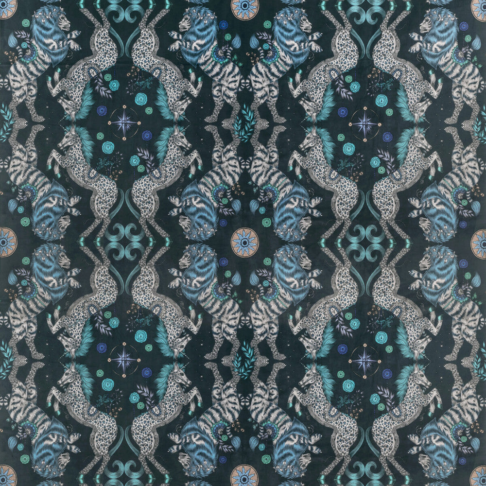 Caspian Velvet Navy by Clarke And Clarke Fabric WILDERIE BY EMMA J SHIPLEY FOR C&C POLYESTER - 100% Spain HEAVY Horizontal: 27 and Vertical: 25.12 55 - Fabric Carolina -