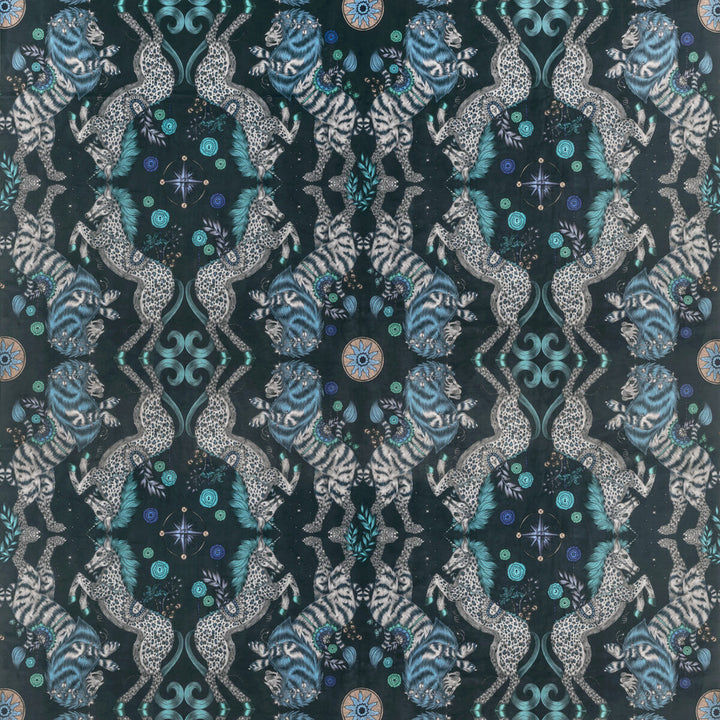 Caspian Velvet Navy by Clarke And Clarke Fabric WILDERIE BY EMMA J SHIPLEY FOR C&C POLYESTER - 100% Spain HEAVY Horizontal: 27 and Vertical: 25.12 55 - Fabric Carolina -