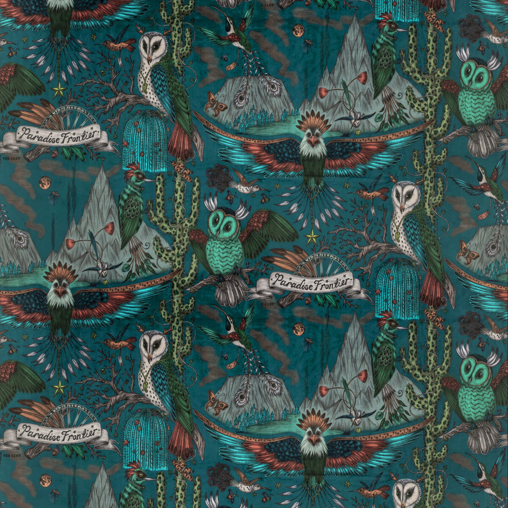 Frontier Velvet Teal by Clarke And Clarke Fabric WILDERIE BY EMMA J SHIPLEY FOR C&C POLYESTER - 100% Spain HEAVY Horizontal: 54 and Vertical: 29.1 55 - Fabric Carolina -