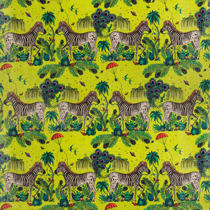 Lost World Velvet Lime by Clarke And Clarke Designer Fabric WILDERIE BY EMMA J SHIPLEY FOR C&C POLYESTER - 100% Spain HEAVY Horizontal: 27 and Vertical: 35.36 55 - Swanky Fabrics -