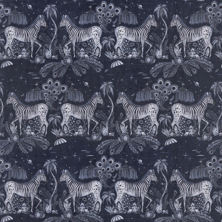 Lostworld Navy by Clarke And Clarke Designer Fabric WILDERIE BY EMMA J SHIPLEY FOR C&C POLYESTER - 100% United Kingdom HEAVY Horizontal: 35 and Vertical: 27 54 - Swanky Fabrics -