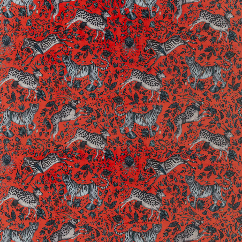 Protea Velvet Coral by Clarke And Clarke Designer Fabric WILDERIE BY EMMA J SHIPLEY FOR C&C POLYESTER - 100% Spain HEAVY Horizontal: 27 and Vertical: 25.36 55 - Swanky Fabrics -