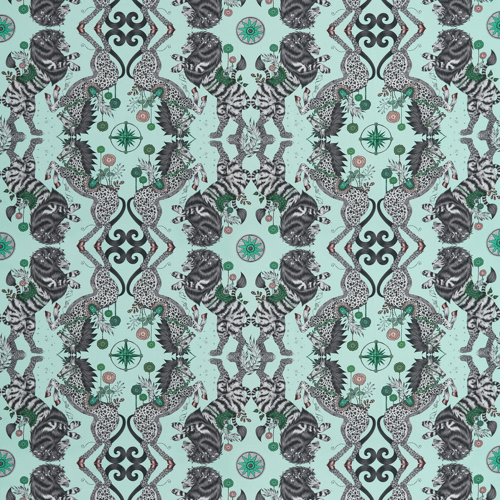 Caspian Satin Aqua by Clarke And Clarke Designer Fabric WILDERIE BY EMMA J SHIPLEY FOR C&C COTTON - 100% United Kingdom HEAVY Horizontal: 27 and Vertical: 24.61 54 - Swanky Fabrics -