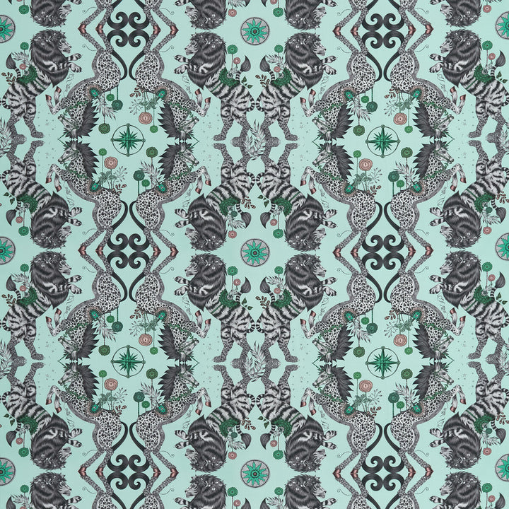 Caspian Satin Aqua by Clarke And Clarke Fabric WILDERIE BY EMMA J SHIPLEY FOR C&C COTTON - 100% United Kingdom HEAVY Horizontal: 27 and Vertical: 24.61 54 - Fabric Carolina -
