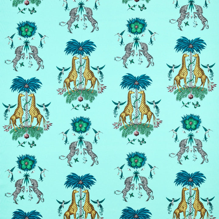 Creatura Satin Turquoise by Clarke And Clarke Designer Fabric WILDERIE BY EMMA J SHIPLEY FOR C&C COTTON - 100% United Kingdom HEAVY Horizontal: 27 and Vertical: 33.67 54 - Swanky Fabrics -