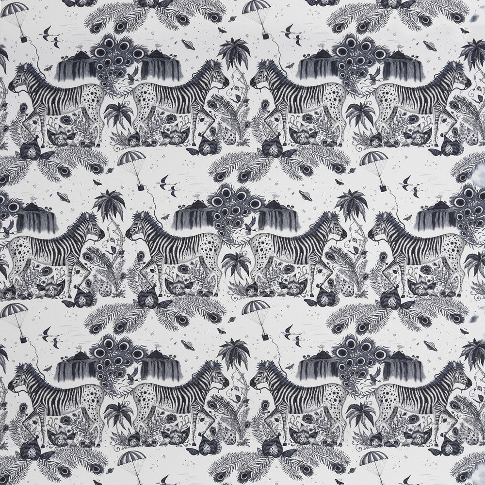 Lost World Satin Blue by Clarke And Clarke Designer Fabric WILDERIE BY EMMA J SHIPLEY FOR C&C COTTON - 100% United Kingdom HEAVY Horizontal: 27 and Vertical: 34.65 54 - Swanky Fabrics -