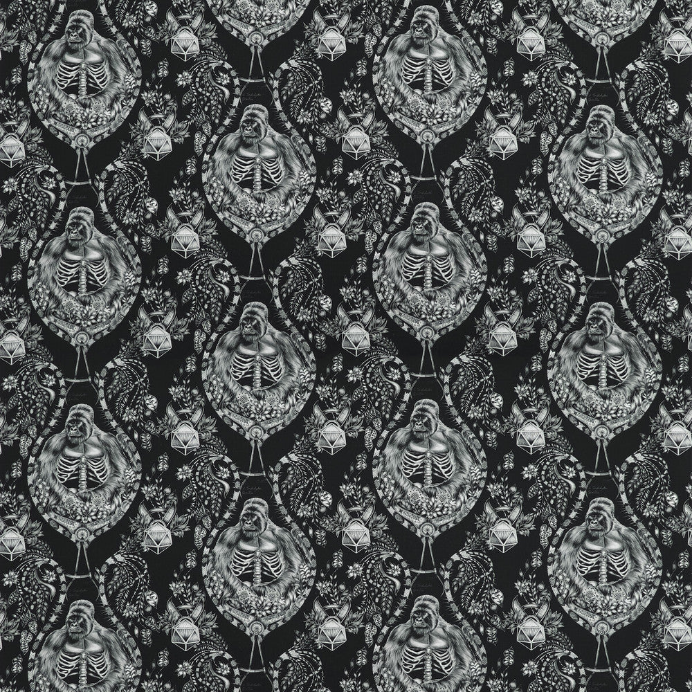 Silverback Satin Black by Clarke And Clarke Fabric WILDERIE BY EMMA J SHIPLEY FOR C&C COTTON - 100% United Kingdom HEAVY Horizontal: 27 and Vertical: 31.78 54 - Fabric Carolina -