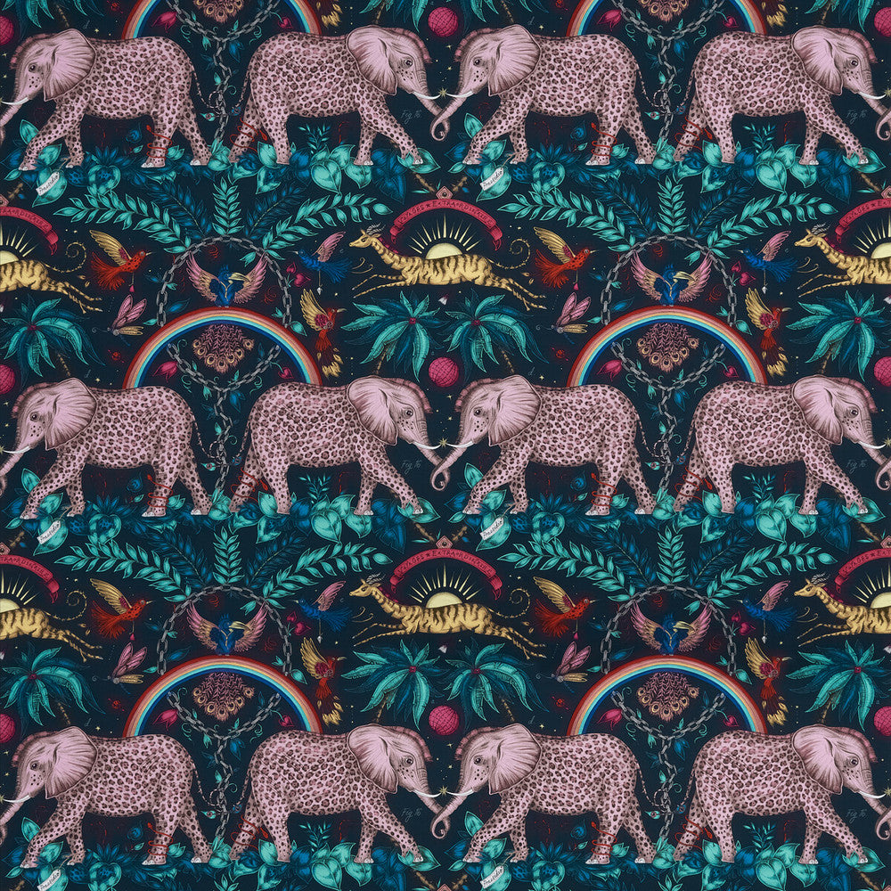Zambezi Satin Navy by Clarke And Clarke Fabric WILDERIE BY EMMA J SHIPLEY FOR C&C COTTON - 100% United Kingdom HEAVY Horizontal: 27 and Vertical: 21.78 54 - Fabric Carolina -