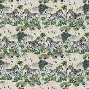 Lost World Linen Green by Clarke And Clarke Fabric