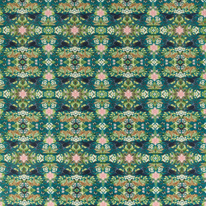 Wonderlust Tea Story Teal Velvet by Clarke And Clarke Fabric