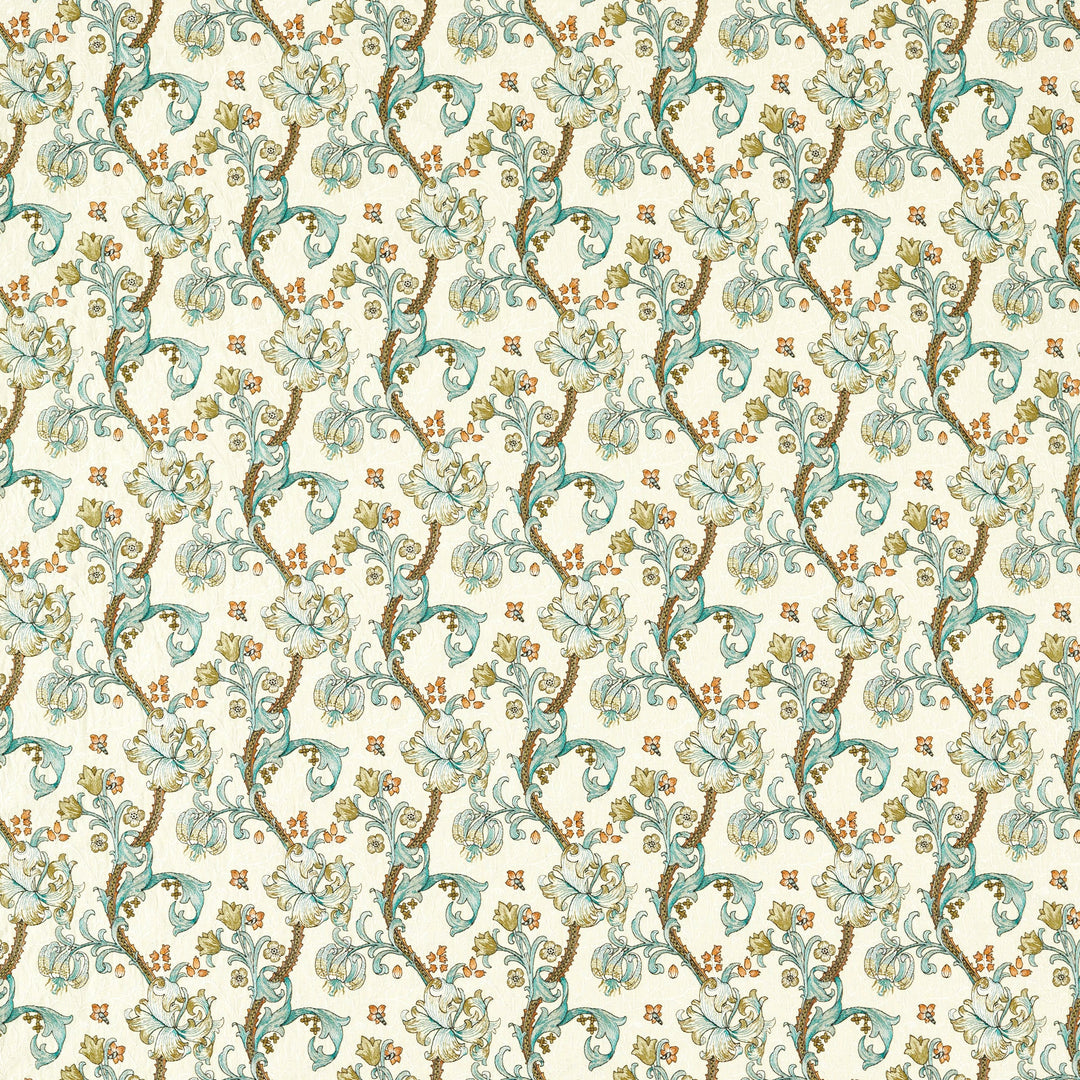 Golden Lily Embroidery - Linen/Teal By Clarke & Clarke Fabric