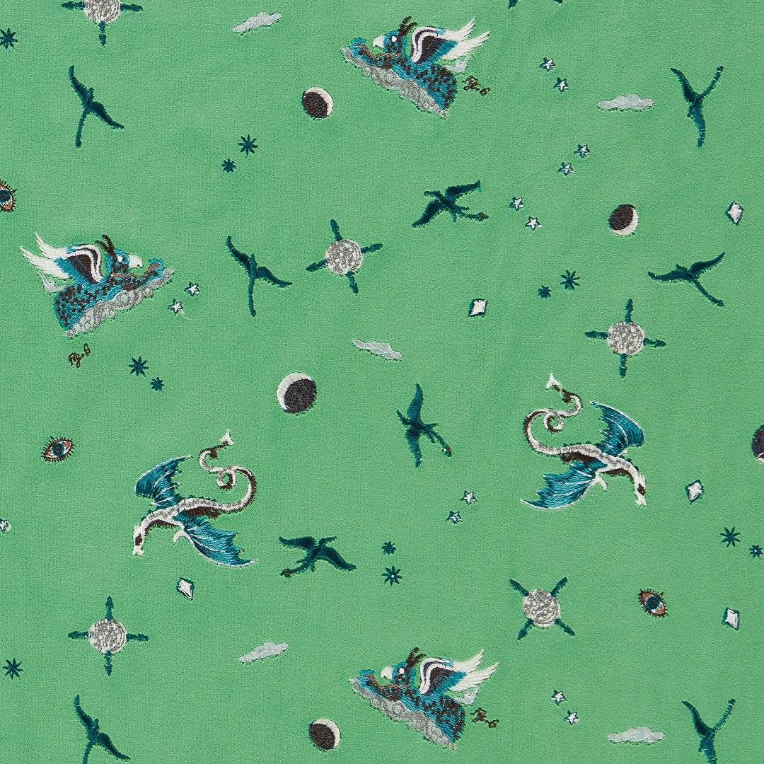 Draco Cosmos - Green Embroidery By Clarke & Clarke Fabric