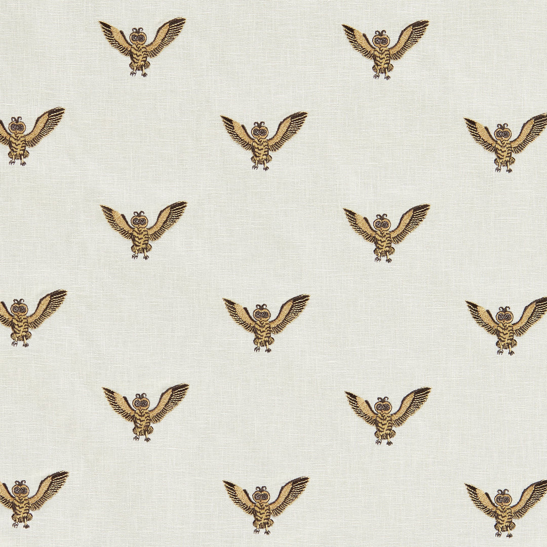 Owl Of Athena - Gold Embroidery By Clarke & Clarke Fabric