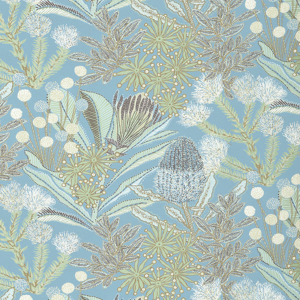 Thibaut Fabric Protea Print Spa Blue F81766  Fabric U.S.A 20000 Martindale </p><p>Repeat: H: 27 in (68.58 cm), V: 25.25 (64.14 cm) 54 in  (137.16 cm) - My Fabric Connection -