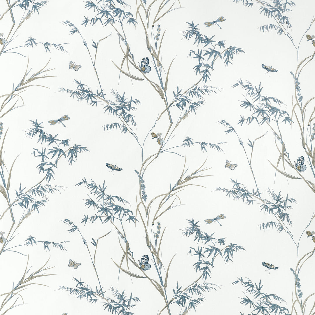 VIRGINIA - Cream and Aqua by Thibaut Fabric