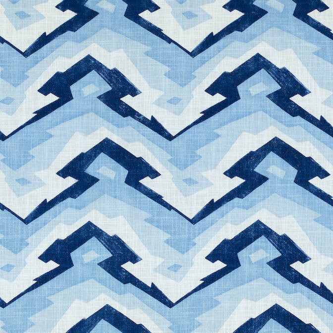 Deco Mountain Blue F913077 by Thibaut Fabric Thibaut Fabric Deco Mountain Blue F913077Fabric Summer House Fabric Book 51% Linen, 49% Viscose THAILAND </p><p>Repeat: V: 13.5 54 - Fabric Carolina -