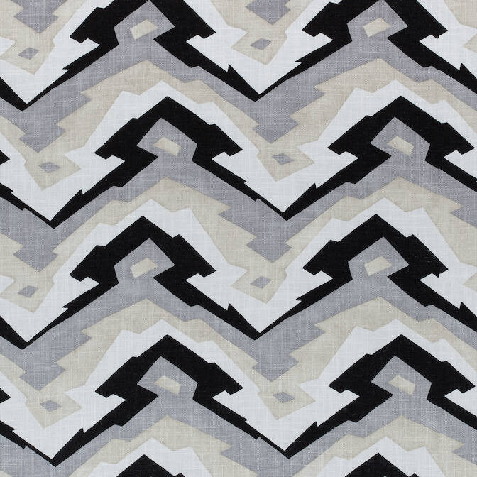 Deco Mountain Black and Grey F913078 by Thibaut Fabric Thibaut Fabric Deco Mountain Black and Grey F913078Fabric Summer House Fabric Book 51% Linen, 49% Viscose THAILAND </p><p>Repeat: V: 13.5 54 - Fabric Carolina -