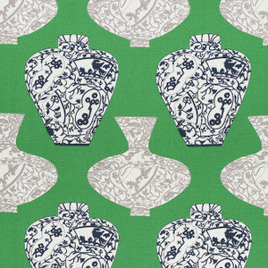 Imari Vase Emerald Green F913125 by Thibaut Fabric