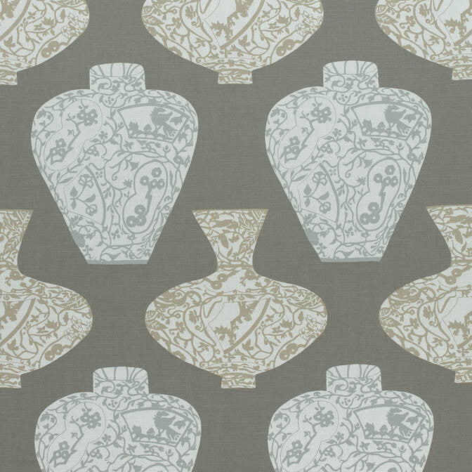 Imari Vase Grey F913127 by Thibaut Fabric Thibaut Fabric Imari Vase Grey F913127Fabric Summer House Fabric Book 93% Cotton, 7% Linen UNITED KINGDOM </p><p>Repeat: V: 17.25 54 - Fabric Carolina -