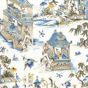 Grand Palace Blue and Green F913613 by Thibaut Fabric