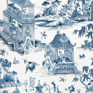 Grand Palace Blue and White F913614 By Thibaut Fabric