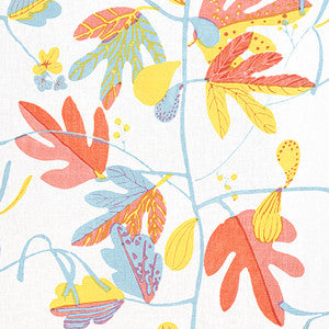 Matisse Leaf Coral and Yellow F916206 by Thibaut Fabric