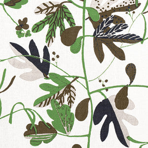 Matisse Leaf Black and Green F916208 by Thibaut Fabric