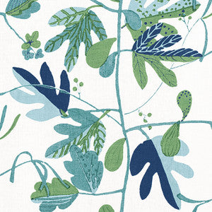 Matisse Leaf Green and Blue F916209 by Thibaut Fabric