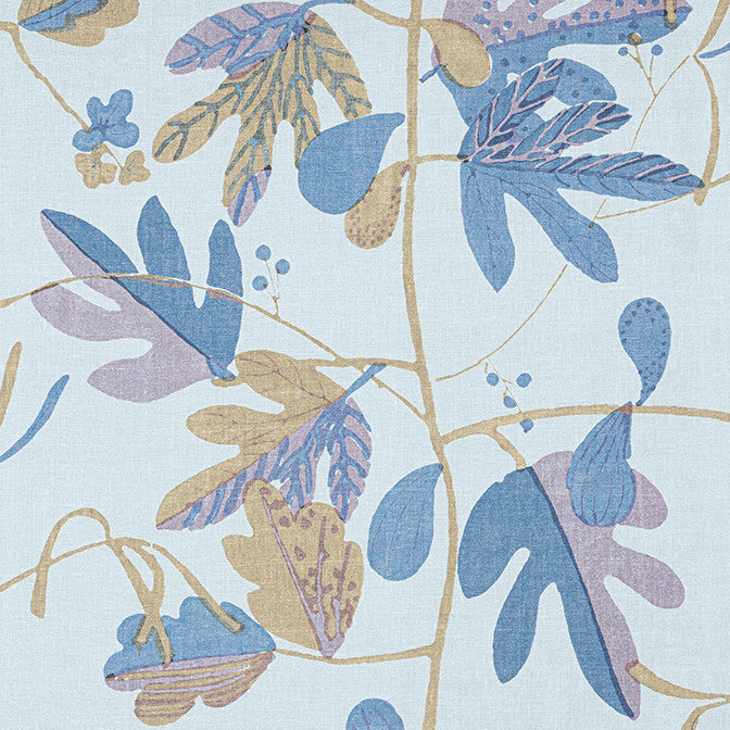 Matisse Leaf Lavender and Blue F916210 by Thibaut Fabric Thibaut Fabric Matisse Leaf Lavender and Blue F916210Fabric Kismet Fabric Book 100% Linen U.S.A. </p><p>Repeat: V: 29.75 54 - Fabric Carolina -