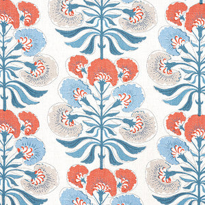 Tybee Tree French Blue and Coral F916213 by Thibaut Fabric