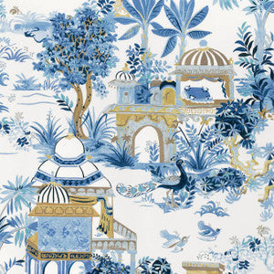 Mystic Garden Blue and White F920821 By Thibaut Fabric