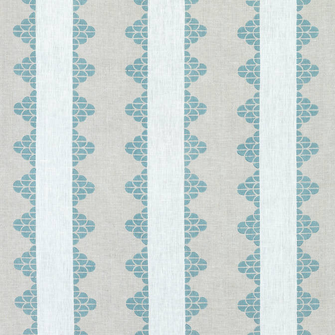 Dhara Stripe Aqua F92941 by Thibaut Fabric Thibaut Fabric Dhara Stripe Aqua F92941Fabric Paramount Fabric Book 100% Linen INDIA </p><p>Repeat: V: 3.25 52 - Fabric Carolina -