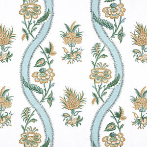 Ribbon Floral Seaglass and Gold F936422 by Thibaut Fabric