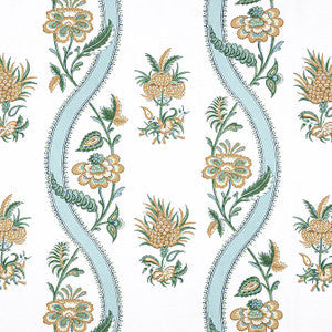 Ribbon Floral Seaglass and Gold F936422 by Thibaut Fabric