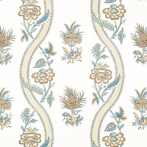 Ribbon Floral Beige and Spa Blue F936425 by Thibaut Fabric