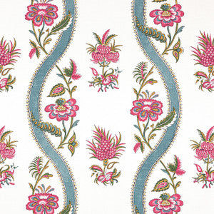 Ribbon Floral Raspberry and Teal F936426 by Thibaut Fabric