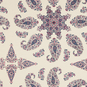 East India Raspberry and Blue on Natural F936430 by Thibaut Fabric