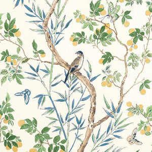 Claire Yellow and Navy F942013 by Thibaut Fabric