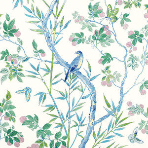 Claire Blue and Green F942014 by Thibaut Fabric
