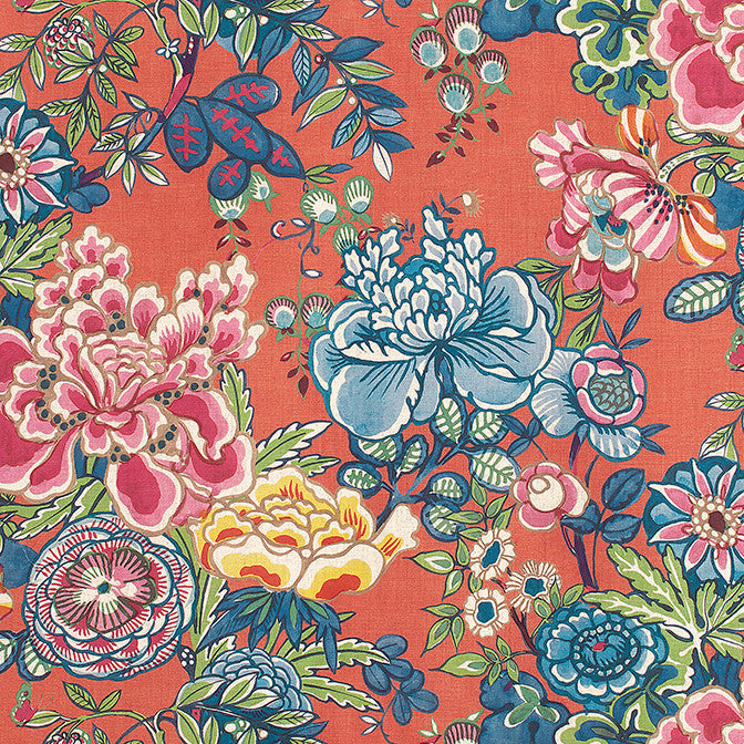 Peony Garden Coral F942018 by Thibaut Fabric Thibaut Fabric Peony Garden Coral F942018Fabric Sojourn Fabric Book 100% Linen UNITED STATES </p><p>Repeat: V: 27 54 - Fabric Carolina -