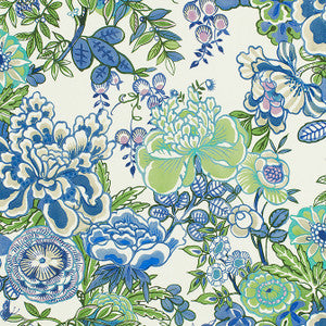 Peony Garden Blue and Green F942021 by Thibaut Fabric