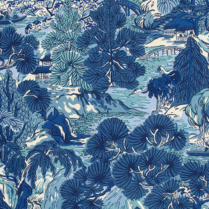 Pagoda Trees Blues F942023 by Thibaut Fabric